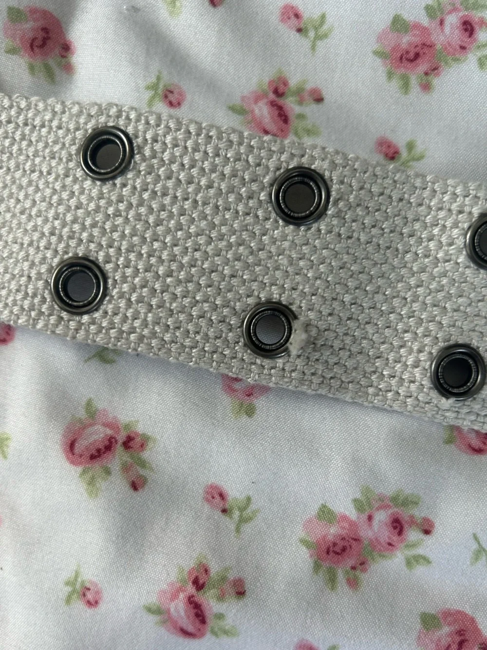Textured Ivory Grommet Belt with Gunmetal Hardware